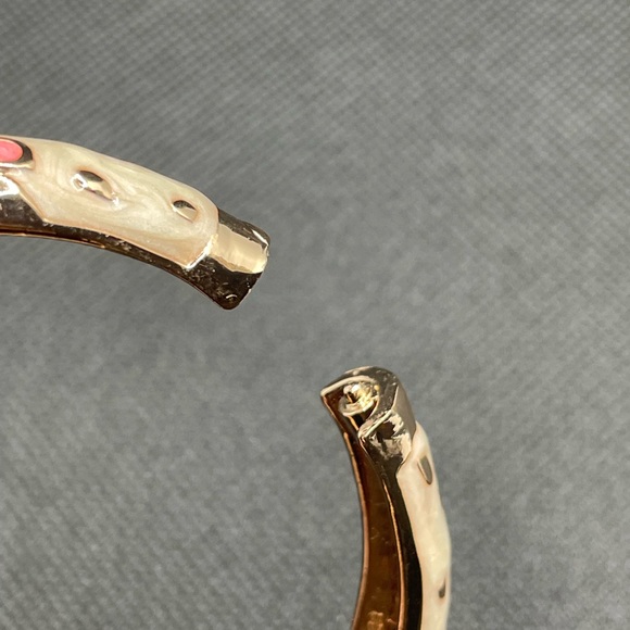 Jiu Long Xing Flowers Pink Purple Green  Cream Enamel Hinged Bangle Bracelet - Picture 6 of 7